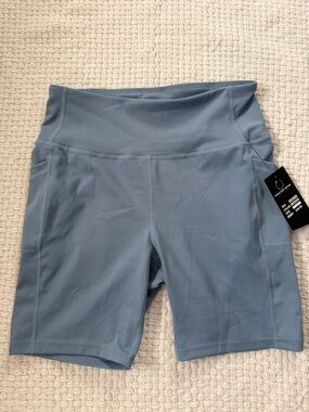 High-Rise Athletic Bike Shorts in Dusty Blue